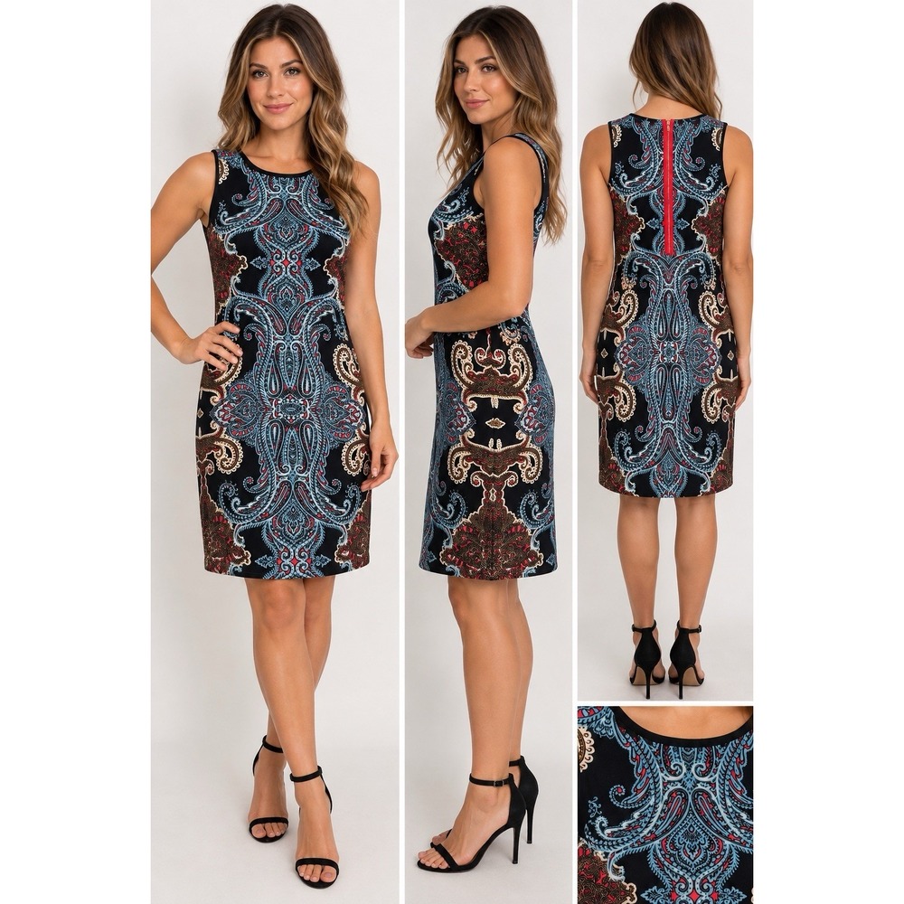 Maggy London Women's Sheath Paisley/Floral Print Sleeveless Tank Boho Dress Sz 6